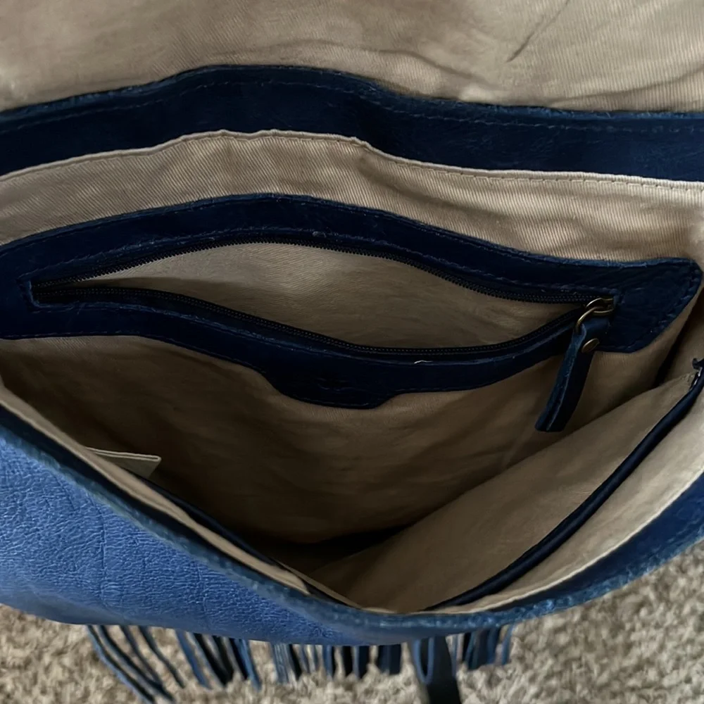 Lucky Brand Blue Fringed Leather Shoulder Bag